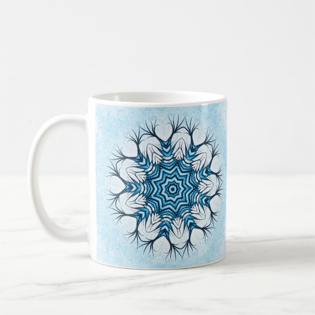Snowflake Mandala in Blue Winter Abstrakt Art Kaffemugg (Vänster)