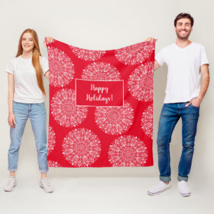 Snowflake Mandala Mönster Lycklig Helgdag Red Wint Fleecefilt