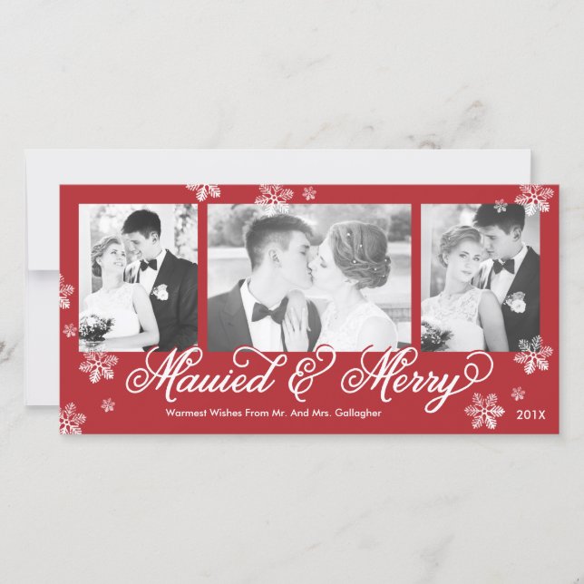 Snowflake Mauzed & Merry 3-Photo-Helgdag Card Julkort (Framsida)