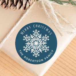 Snowflake Merry Christmas Holiday Blue  Runt Klistermärke