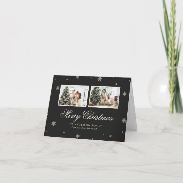 Snowflake-minimalistiskt foto, svart Guld Helgkort (Framsida)