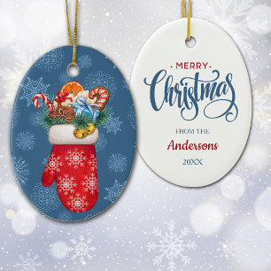Snowflake Mittens med julgodis Julgransprydnad Keramik