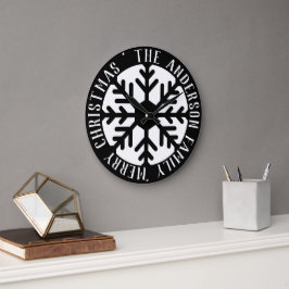 Snowflake Modern Black and White jul Stor Klocka