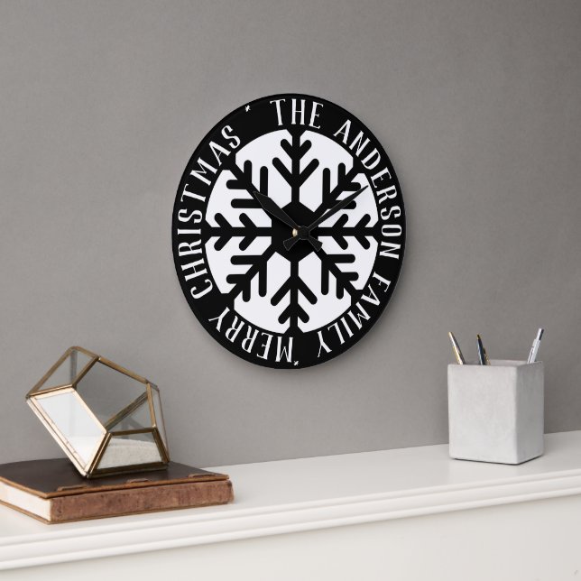 Snowflake Modern Black and White jul Stor Klocka (Kontor)