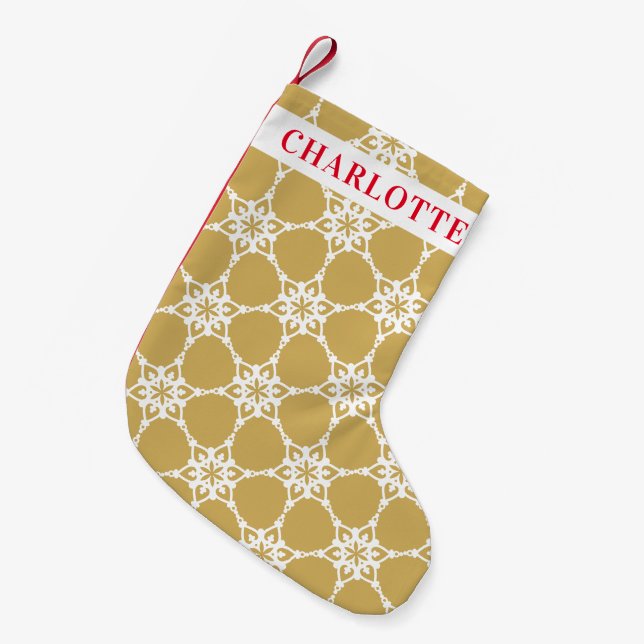 SNOWFLAKE, modern elegant mönster guld vit Liten Julstrumpa (Framsidan (Hängande))