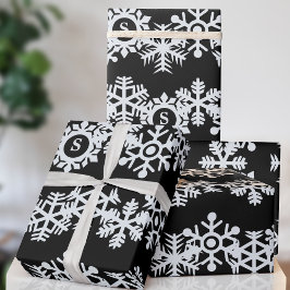 Snowflake Monogram Black Jul Wrapping Papper Presentpapper