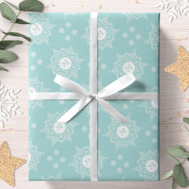 Snowflake Monogram Modern Aqua Juldag Helgdag Presentpapper