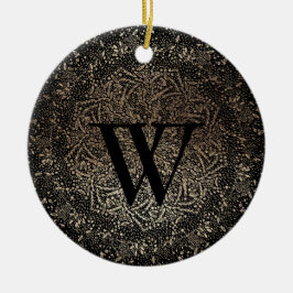 Snowflake Monogram Winter Black Guld Gnistra Julgransprydnad Keramik