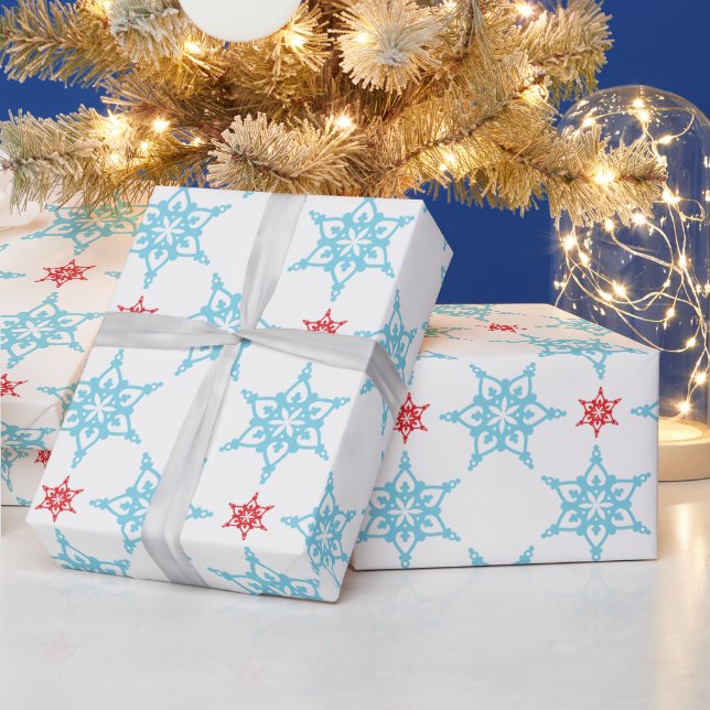SNOWFLAKE MÖNSTER, modernt, minsta röda blåblå Presentpapper (Helgdagar)