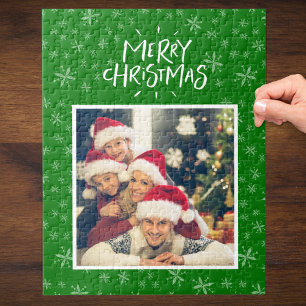 Snowflake Mönster på Grönt God jul Photo Pussel