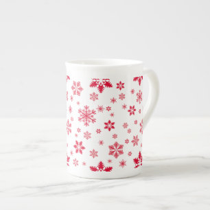 Snowflake Mönster, Red Snöflingor, Snö, White Benporslin Mugg