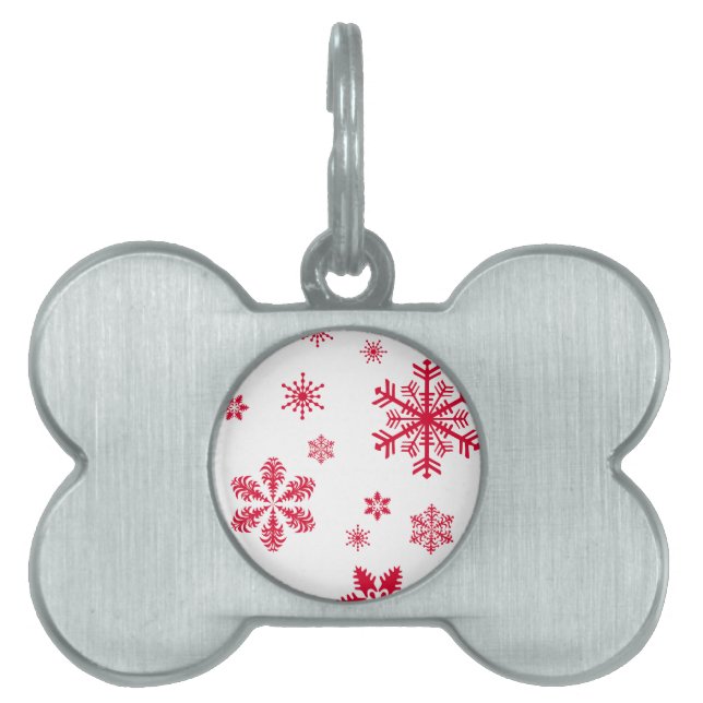 Snowflake Mönster, Red Snöflingor, Snö, White ID-bricka Husdjur (Framsidan)