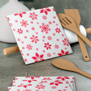 Snowflake Mönster, Red Snöflingor, Snö, White Kakelplatta