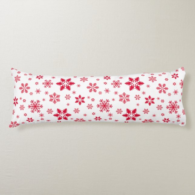 Snowflake Mönster, Red Snöflingor, Snö, White Kroppskudde (Framsidan)