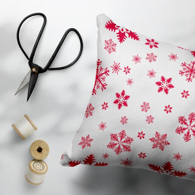 Snowflake Mönster, Red Snöflingor, Snö, White Prydnadskudde (Skapare uppladdad)