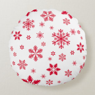 Snowflake Mönster, Red Snöflingor, Snö, White Rund Kudde