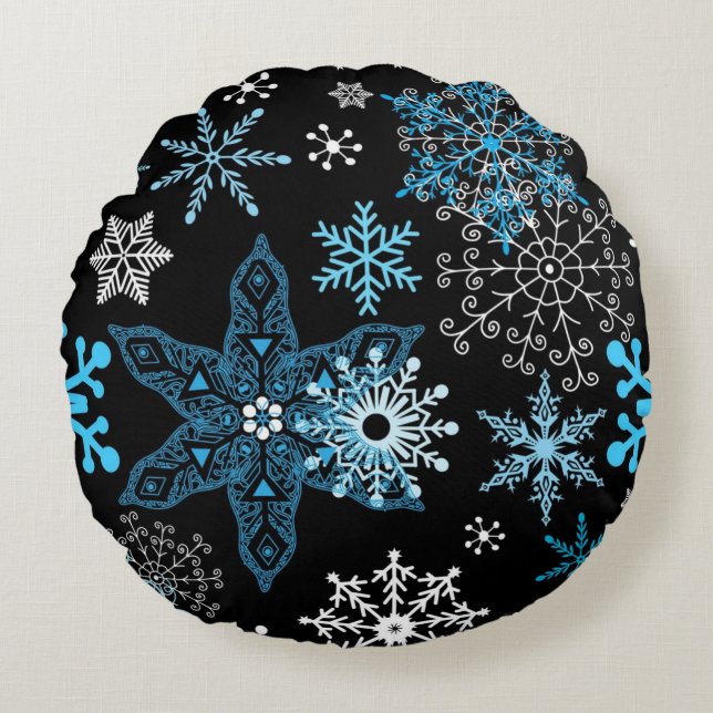 Snowflake mönster rund kudde (Framsidan)