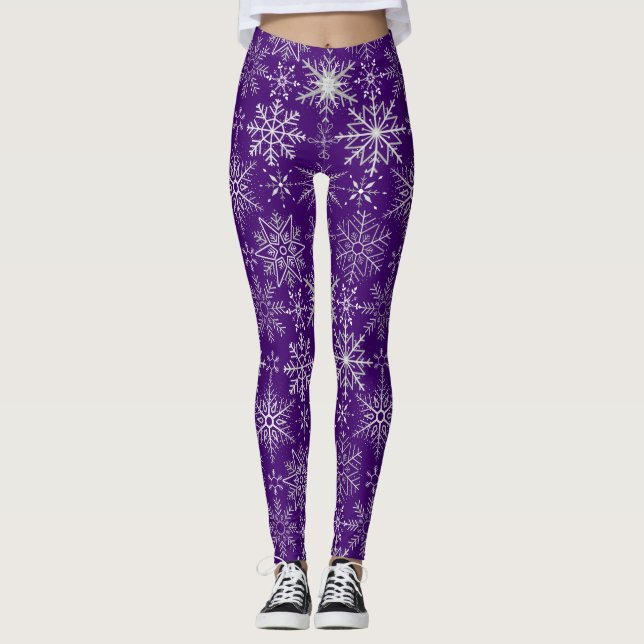 Snowflake mönster White. D Lila BG Leggings (Framsida)