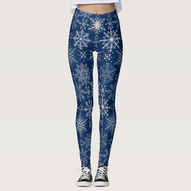 Snowflake mönster White.Mörk blått BG Leggings (Framsida)
