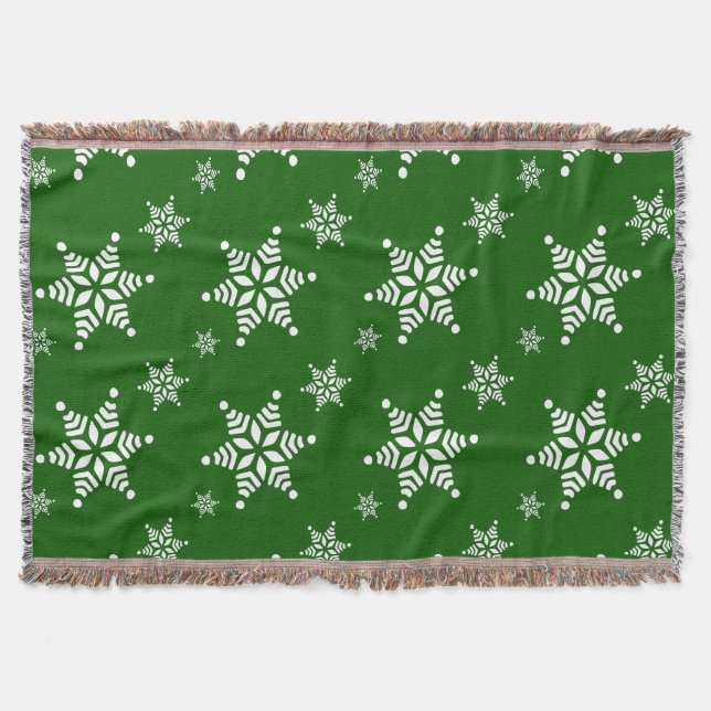 Snowflake Mönster, White Snöflingor, Snö, Grönt Filt (Framsidan)