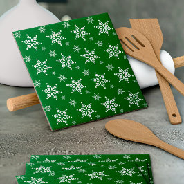 Snowflake Mönster, White Snöflingor, Snö, Grönt Kakelplatta