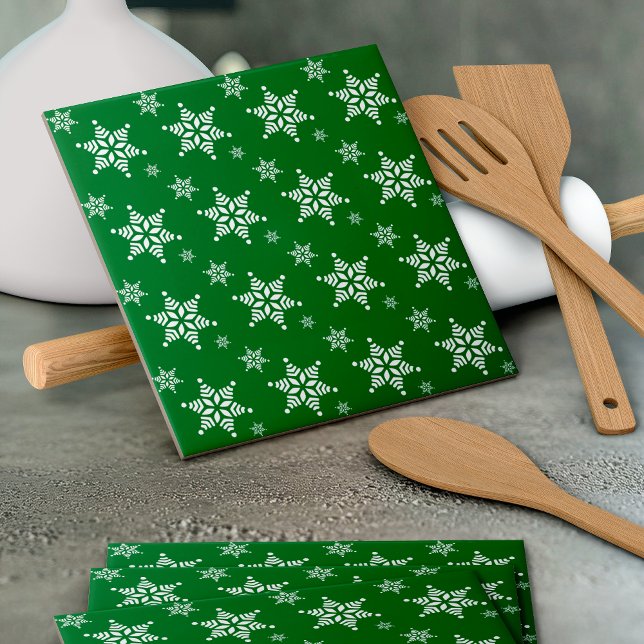 Snowflake Mönster, White Snöflingor, Snö, Grönt Kakelplatta (Skapare uppladdad)