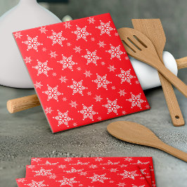 Snowflake Mönster, White Snöflingor, Snö, Red Kakelplatta