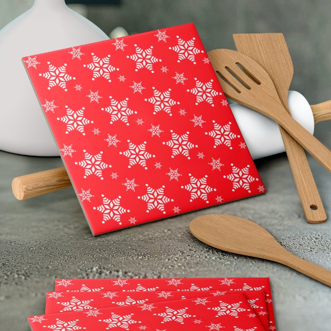 Snowflake Mönster, White Snöflingor, Snö, Red Kakelplatta (Skapare uppladdad)