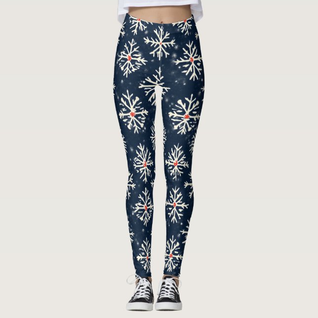 Snowflake Mönster Winter Stil Leggings (Framsida)