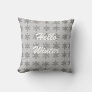 Snowflake Mönster Winter Typography Grått Gnistra Kudde