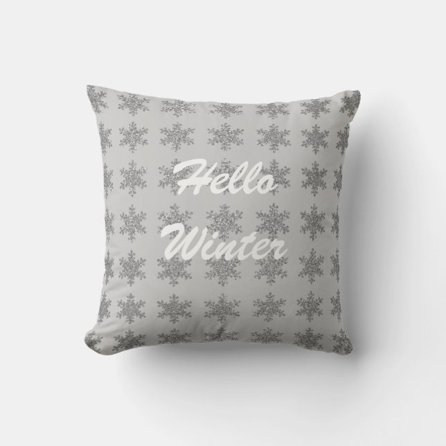 Snowflake Mönster Winter Typography Grått Gnistra Kudde (Framsida)