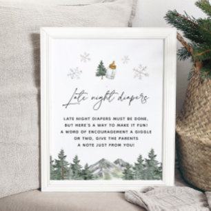 Snowflake Mountain Shower Late Night Diaper Poster