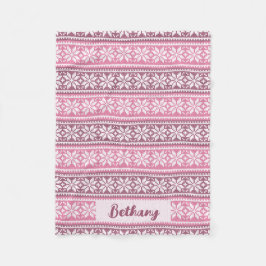 Snowflake Namn Rosa Faux Sticka Sweater Mönster Fleecefilt