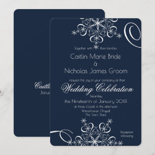 Snowflake Navy Blue Elegance Winter Wedding Inbjudningar