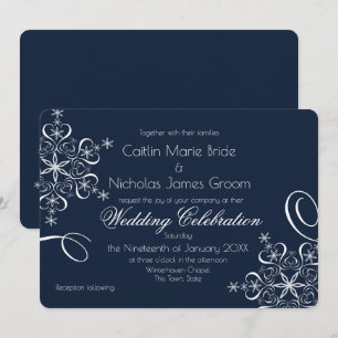 Snowflake Navy Blue Elegance Winter Wedding Inbjudningar