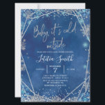 Snowflake Navy Blue och Silver Winter Baby Shower Inbjudningar<br><div class="desc">Blåblått och småbarnshuggare för snöflingor och Silver</div>