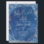 Snowflake Navy Blue och Silver Winter Baby Shower Inbjudningar<br><div class="desc">Blåblått och småbarnshuggare för snöflingor och Silver</div>