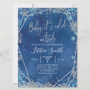 Snowflake Navy Blue och Silver Winter Baby Shower Inbjudningar