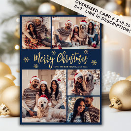 Snowflake Navy och Guld 5 Photo Collage jul Julkort