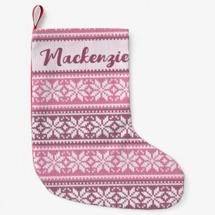 Snowflake Nordic Rosa Sweater Mönster Personlig Liten Julstrumpa
