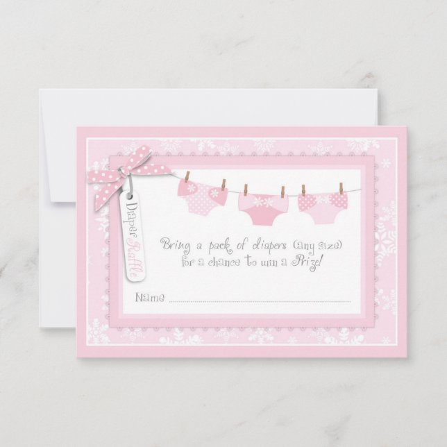 Snowflake och Baby Carriage Diaper Raffle Biljett Inbjudningar (Framsida)