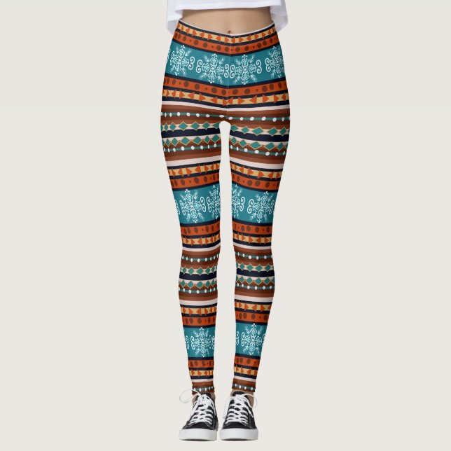 Snowflake och Geometric mönster Mysigt Leggings (Framsida)