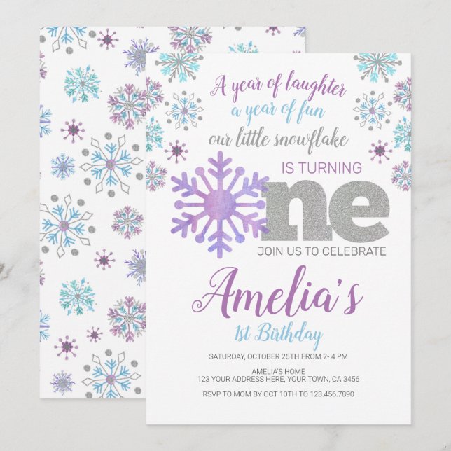 Snowflake, ONEderland-inbjudan Inbjudningar (Fram/baksida)