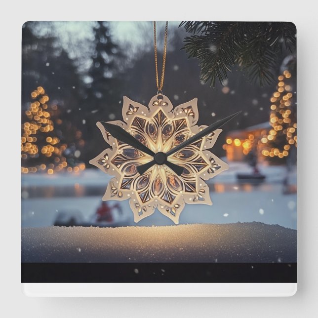 Snowflake Ornament Winter Wall Clock Fyrkantig Klocka (Framsida)