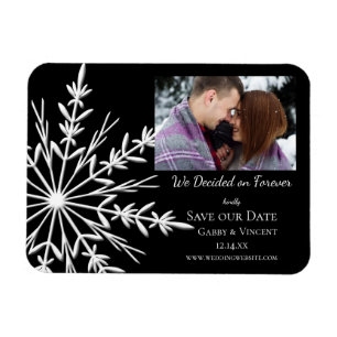 Snowflake på Black Winter Wedding Spara datumet Magnet