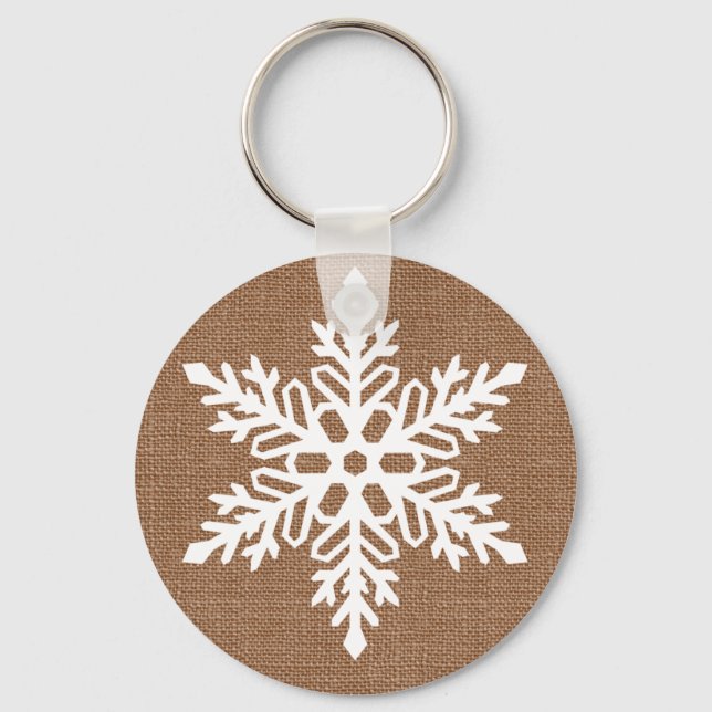 Snowflake på Burlap Rustic-julen Nyckelring (Framsida)