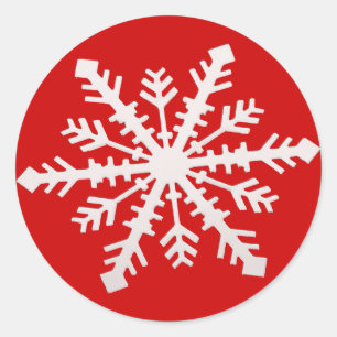 Snowflake på Red Sticker Runt Klistermärke