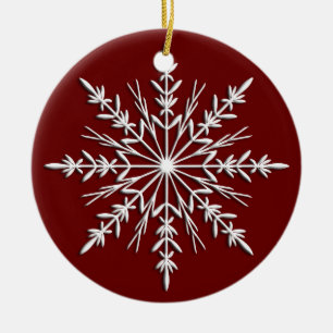Snowflake på rött daterat julgransprydnad keramik