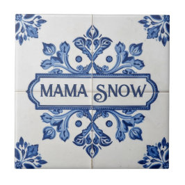 Snowflake pattern blue & white holiday custom name kakelplatta