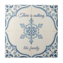 Snowflake pattern blue & white holiday custom name kakelplatta